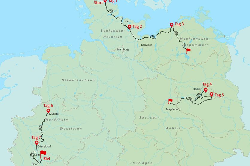 Die Spendenradtour der Flugbereitschaft BMVg führt die Sportlerinnen und Sportler knapp 1.000 Kilometer durch Deutschland. 